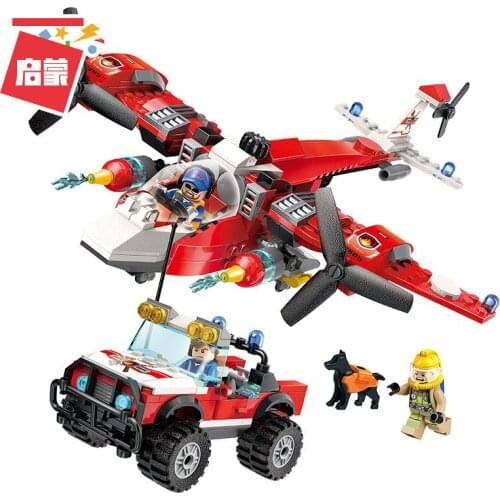 369PCS Enlightenment 2805 Forest Search and Rescue Team Fire Truck Fire Fighting Aircraft Assembled Building Block Toy Gifts