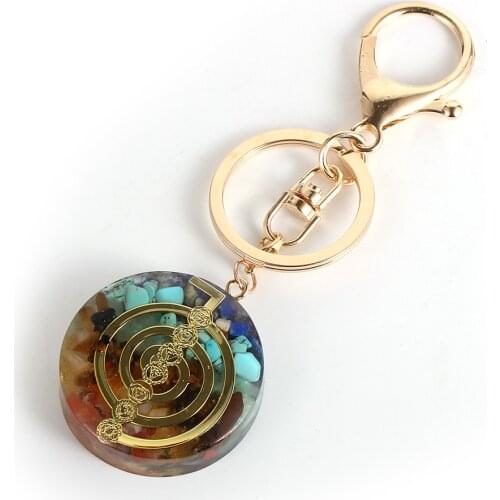 Reiki Healing 7 Chakra Stone Keychain Energy Crystal Resin Orgone Keychains for Men Women Orgonite Car Key Ring Key Chain