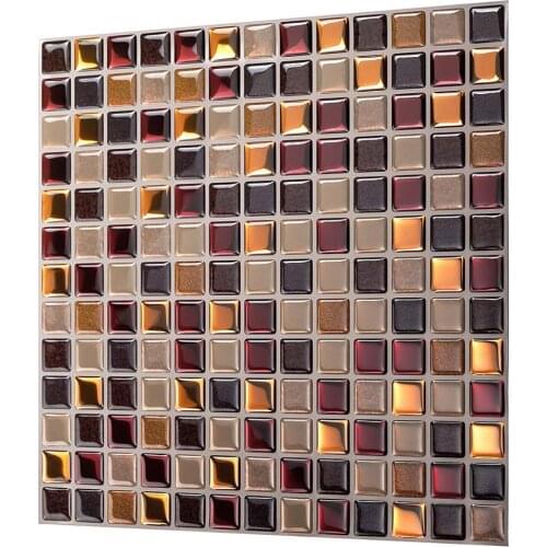 Self Adhesive Removable Stick On Kitchen Backsplash Bathroom 3D Wall Sticker Wallpaper Tiles in Square Design-1 Sheet