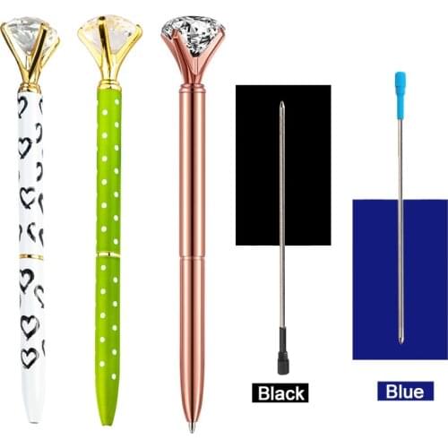 4PCS/Lot Diamond Spinning Ballpoint Pen 1.0mm Blue Black Crystal Metal Pen Stationary Set Writing Supplies Student School Office