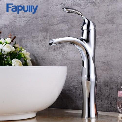 Fapully Basin Faucet Waterfall Taps Mixers Chrome Color 360 Degree Rotation with Water Mixer Hot and Cold Bathroom Mixer 526-22