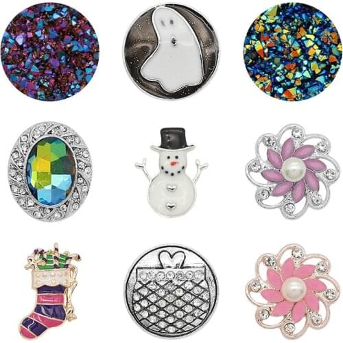 Snowman Rhinestone Flower 20mm Metal snap button jewelry DIY bracelet KD1107