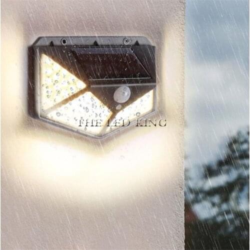 100 LED Solar Light Outdoor Waterproof 4-side Solar Sunlight Powered Lamp PIR Motion Sensor Wall Light for Garden Decor