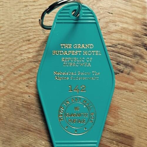 On SALE! Teal and Gold lettered Grand Budapest Hotel Inspired Keytag