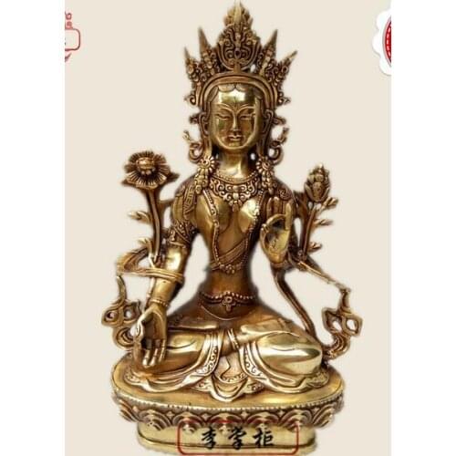 Vintage Copper Gilt Tibetan Buddhism Statue Green Tara Buddha Tibetan Buddhism Tantra Anemone wholesale factory