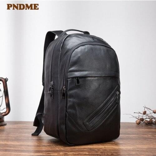 Natural genuine leather large-capacity mens womens backpack simple casual real oil wax cowhide laptop backpack travel bookbag