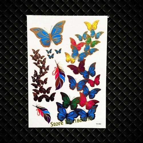 Women Fashion Butterfly Flash Metallic Waterproof Summer Tattoo Jewelry Sticker Body Arm Sleeve Makeup Party Tattoos Papillon