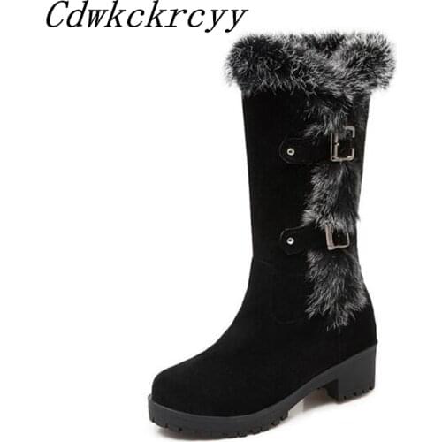Women Boots Autumn and winter New style Leisure time Rabbits hair Snow boots Cashmere Keep warm Student Boots plus size 34-43