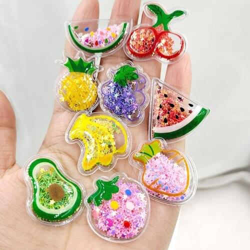 10Pcs Kawaii Cute Color Quicksand fruit Flat Back Resin Cabochons Scrapbooking DIY Jewelry Craft Decoration Accessorie