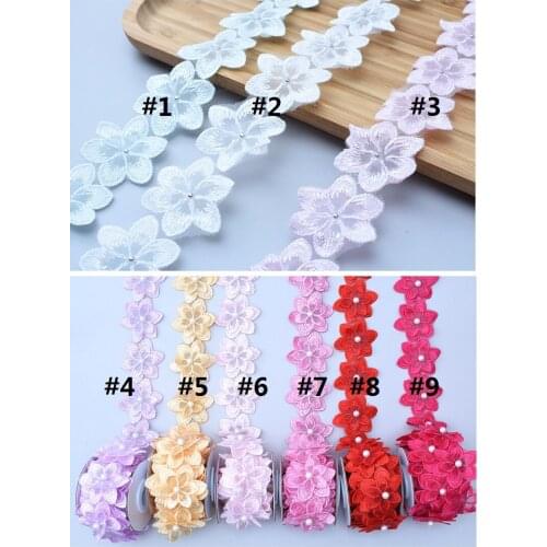 20Yards/lot Six-Petal Double Embroidered Three-Dimensional Lace Womens Skirt Crafts Neckline DIY Handmade Accessories