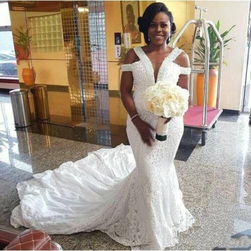 2021 Sexy Mermaid lace Nigeria Wedding Dresses Plus Size Custom Made Bridal Gowns South African