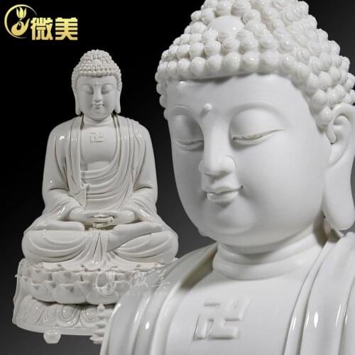 18 inches full lotus Buddha Shakya Muni Sambo pharmacist Amitabha Ford of white porcelain Buddha