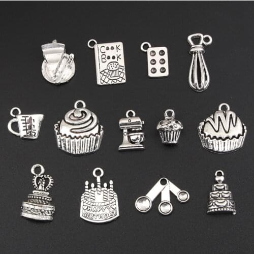 26pcs Mix Silver Color Baking Series Charms Kitchenware Cooking And Cake Pendant Making Foodie Gift Jewelry M68