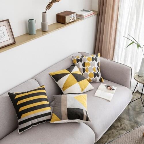 45x45cm yellow black grey geometric cushion cover cotton canvas pillowcase towel embroidered pillow cover backrest home decor
