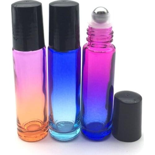 6pcs Empty 10ml Essential Oil Roll On Glass Bottle 10cc Gradient Color Perfume Roller Ball Thick Glass Durable For Travel Free S