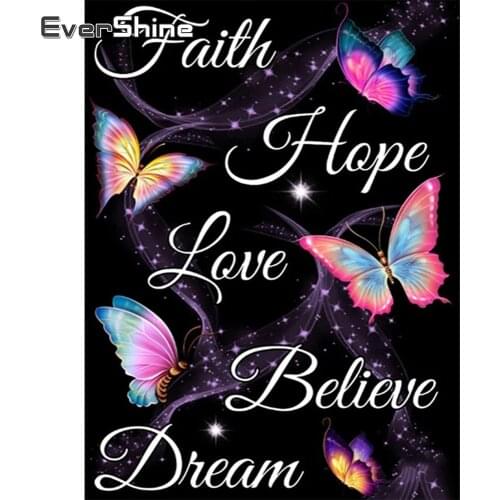 EverShine 5D Diamond Painting Butterfly Needlework Picture Of Rhinestones Text Diamond Embroidery Animals Mosaic Hobby Set