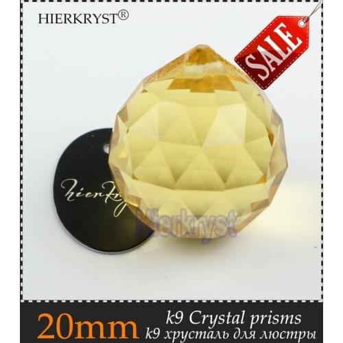 HIERKYST 20mm Golden Crystal Balls Suncatcher Prisms Pendants for Chandeliers Parts Lamp Rainbow Hanging Drops 2 pcs #2048-7B