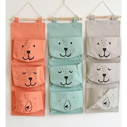 Interesting Home Buggy Bag 3 Pocket Abstract Smiley Face Hanging Bag Wall Decoration Cosmetics Sundries Storage Tool