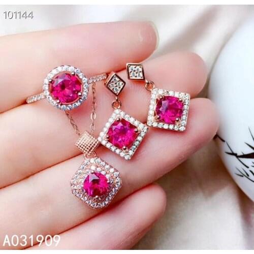 KJJEAXCMY boutique jewelry 925 sterling silver inlaid Natural pink Topaz Earring pendant Ring ladies Suit Support Detection