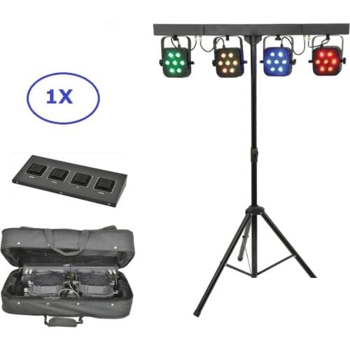 Free Shipping LED Par Kit 4Pcs 7X10W 4IN1 RGBW Led Slim Flat Par Lights With Light Stand DMX Controller Bag Package Set DJ Disco