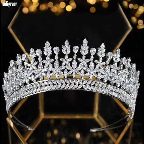 Women CZ White Queen Bridal Crowns for Wedding Full Cubic Zirconia Tiaras Birthday Sweet 16 Pageant Headpiece Hair Accessories