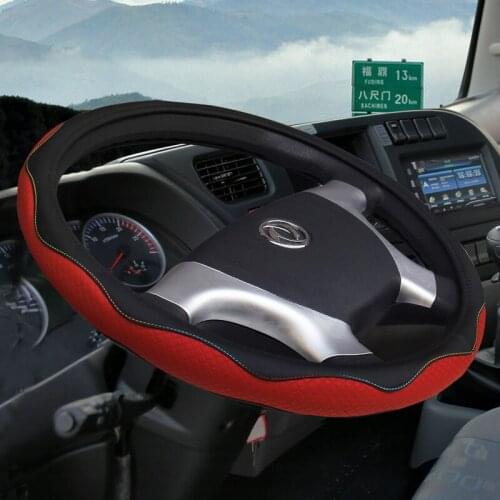 KKYSYELVA Leather Steering Wheel Covers for Car Bus Truck 36 38 40 42 45 47 50cm Diameter Auto Steering-wheel cover