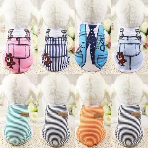 Summer Cute Striped Animal Dog Clothes Cotton Red Panda Blue Tie Glasses Pink Bear Orange Striped Dog Vests Dog Shirt for Pets