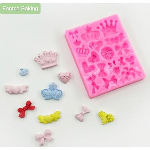 M0226 Cartoon Crown & Bow Tie Silicone Fondant Cake Mold Cupcake Jelly Candy Chocolate cake Decoration Baking Tool Moulds