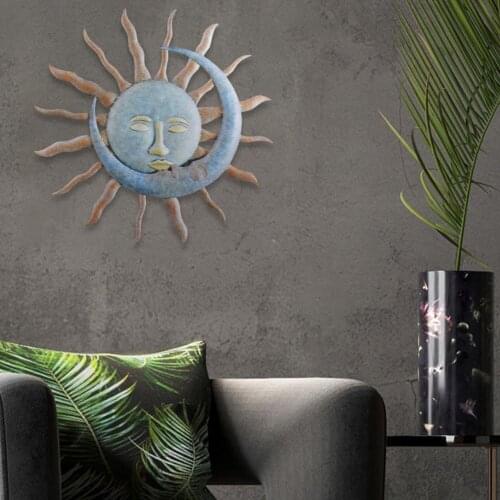 Retro Style Metal Wall Art Decoration Sun Moon Kiss Wall Hanging Ornaments For Home Living Room Office Garden Fence Tree Decor