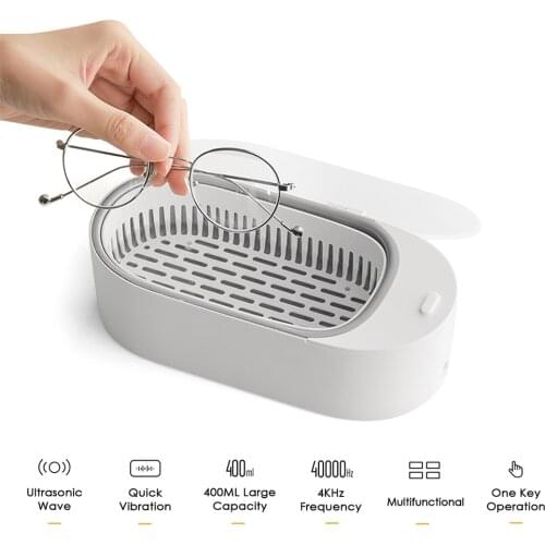 Mini Ultrasonic Jewelry Cleaner 400ml Ultrasonic Cleaning Machine for Eyeglasses Dentures Watches Razors Necklaces Rings