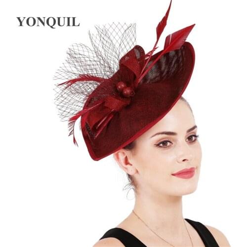 Fashion Big Derby Hat Elegant Women Lady Mesh Kenducky Headpiece With Headbands Ladeis Hair Headwear Millinery With Feathers