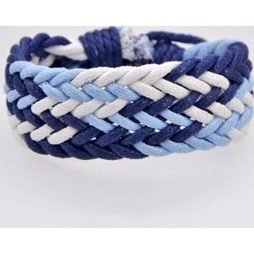 Men Rope Accessories Blue Color Cotton Linen Blend Rope Bracelet For Male Women Braided Bracelet Hand Weave Jewelry