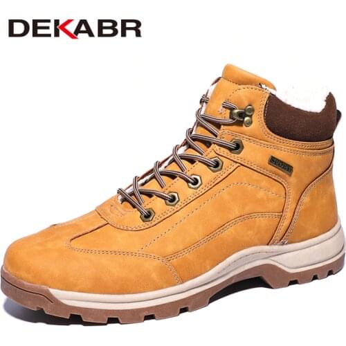 DEKABR Brand Genuine Leather Autumn Winter Warm Fur Classic Snow Boots Male Motorcycle Boots Men Warm Ankle High Top Mens Boots