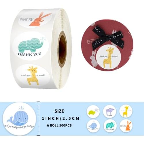 6 Styles Cute Animals Thank You Stickers 500 Pcs Labels for Kids Reward Sticker Gift Decor Kids Toys Sticker Cartoon Stickers