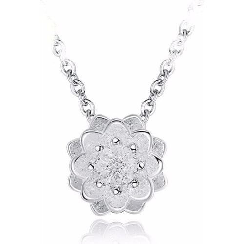 Discount Brand Shiny Lotus Design 925 Sterling Silver Pendant Necklace For Women Girl Wedding Jewelry Gift Wholesale