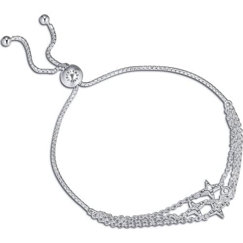 Twinkle Star Bracelets with Clear CZ 100% 925 Sterling Silver Jewelry For Women Wholesales Free Shipping