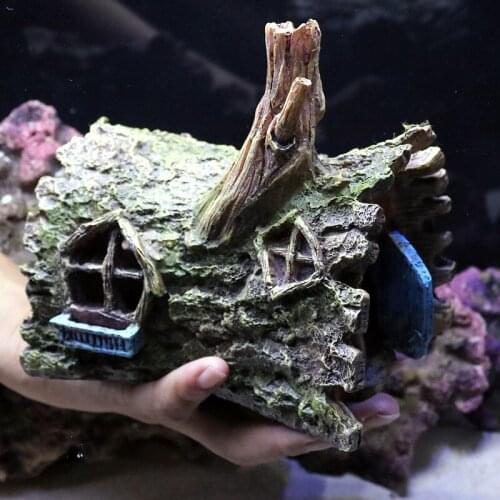Resin Aquarium Ornaments Artificial Wood House Cave Landscaping Accessories For Fish Tank Aquarium Decoration Background