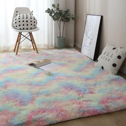 Fluffy fur Tie dye carpets for bedroom decor modernas home floor Large Hand washable nordica living room Soft shaggy rug