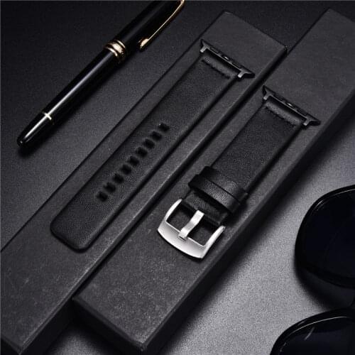 Simple Soft Leather Watchband for Apple Watch Series 6 SE 5 4 3 Casual Men Wach Straps 38mm 40mm 42mm 44mm for iwatch strap