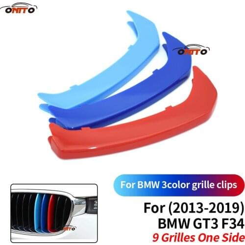 Grille Racing 9 Bars 3-color-set Car Front Decoration Stripe Clips Sticker Decal Covers Grille ABS For bmw GT3 F34 2013-2019