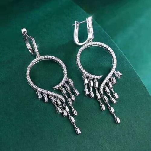 Luxury Drop Earrings For Women Trendy Plant Anniversary Fine Jewelry Wedding Gift 18K-Gold Real Diamond