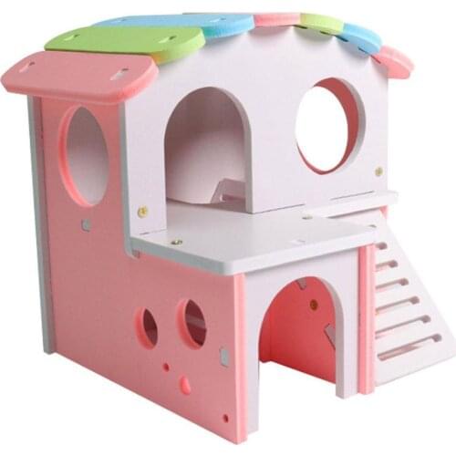 Pink Ecological Plate Rainbow Easy to Assemble Sleep Rest Double Deck Rat Squirrel Hamster Nest House Villa Cage Small Pet Toy