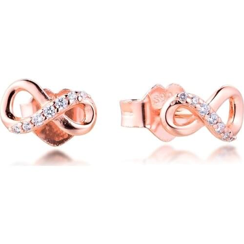 Rose Sparkling Infinity Stud Earrings 100% 925 Sterling-Silver-Jewelry Free Shipping