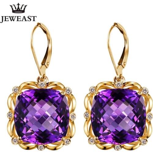 SLFD Amethyst 18K Pure Gold Earring Real AU 750 Solid Gold Earrings Diamond Trendy Fine Jewelry Hot Sell New 2020