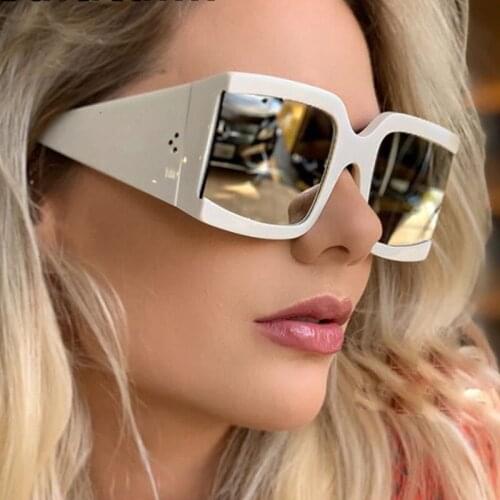 Oversized Square Sunglasses Women White Silver Mirror Rivet Sun Glasses 2020 Brand Men Eyewear Female Vintage Wide Leg Shades