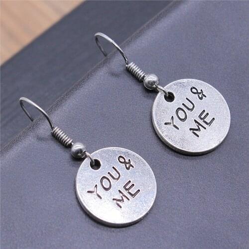 Vintage Antique Silver Color 15x15mm You And Me Charms Dangle Earrings Drop Earrings For Women