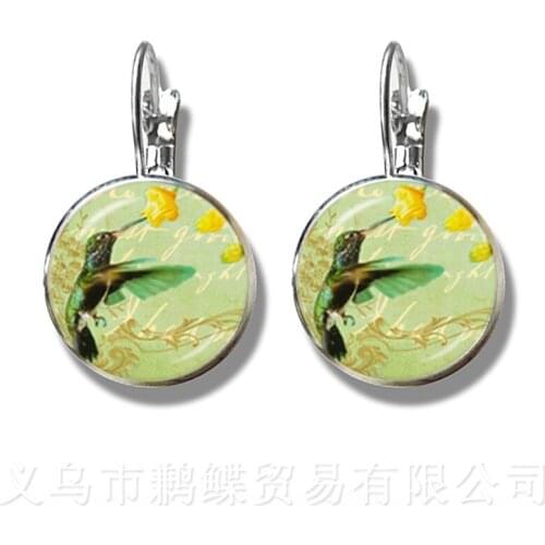 Handmade Accessories Green Hummingbird Earrings Birds Art Picture 16mm Glass Cabochon Dome Bioshock Infinite Bird Jewelry