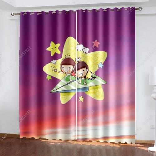 Cartoon Children Airplane 90% Blackout Curtains Living Room Kids Boys Bedroom Childrens Room Geometric Cortinas 2 Panels