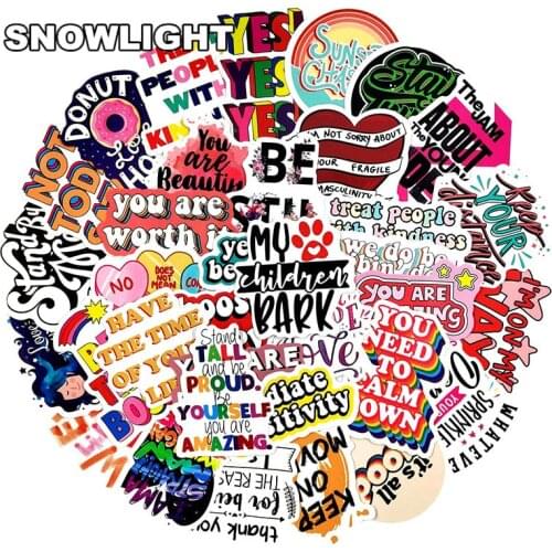 10/50pcs/set Cartoon Color Inspirational English Waterproof Stickers For Diy Luggage Phone Suitcase Laptop Mobile Toys