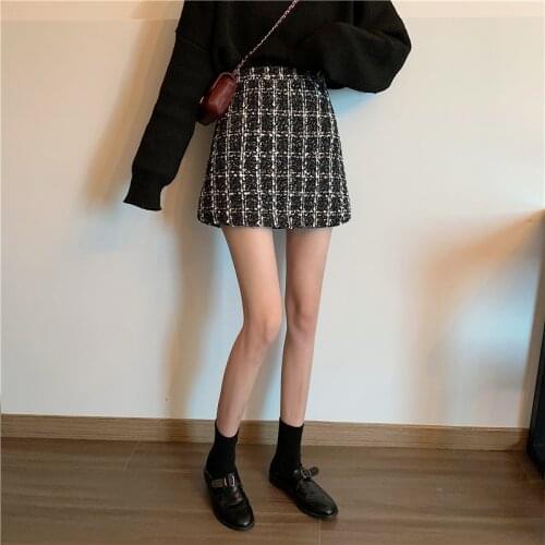 Woman clothes spring and autumn retro plaid bust mini skirt skirt black skirt
